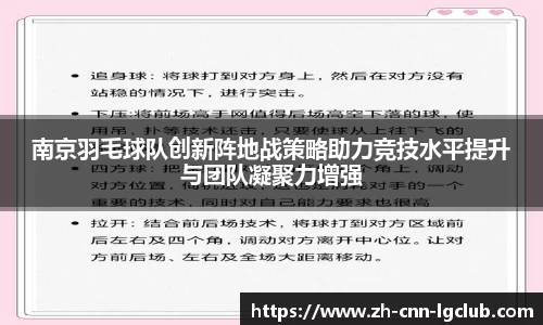 南京羽毛球队创新阵地战策略助力竞技水平提升与团队凝聚力增强